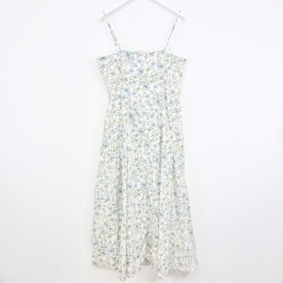 J. Crew White Pastel Floral Button Up Strappy Long Cotton Summer Dress - Picture 10 of 16
